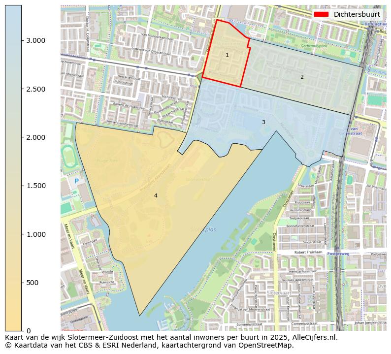 Afbeelding van de Dichtersbuurt op de kaart.