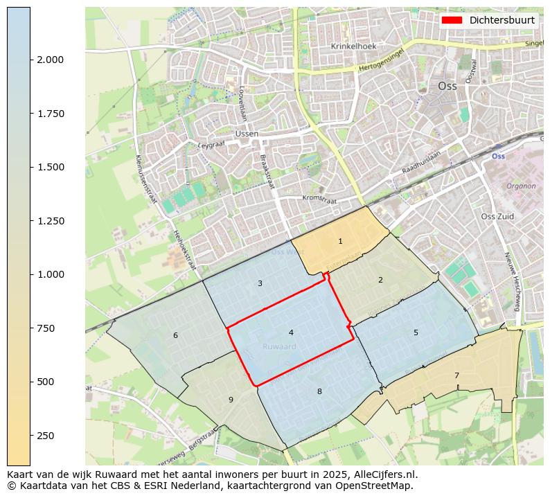 Afbeelding van de Dichtersbuurt op de kaart.
