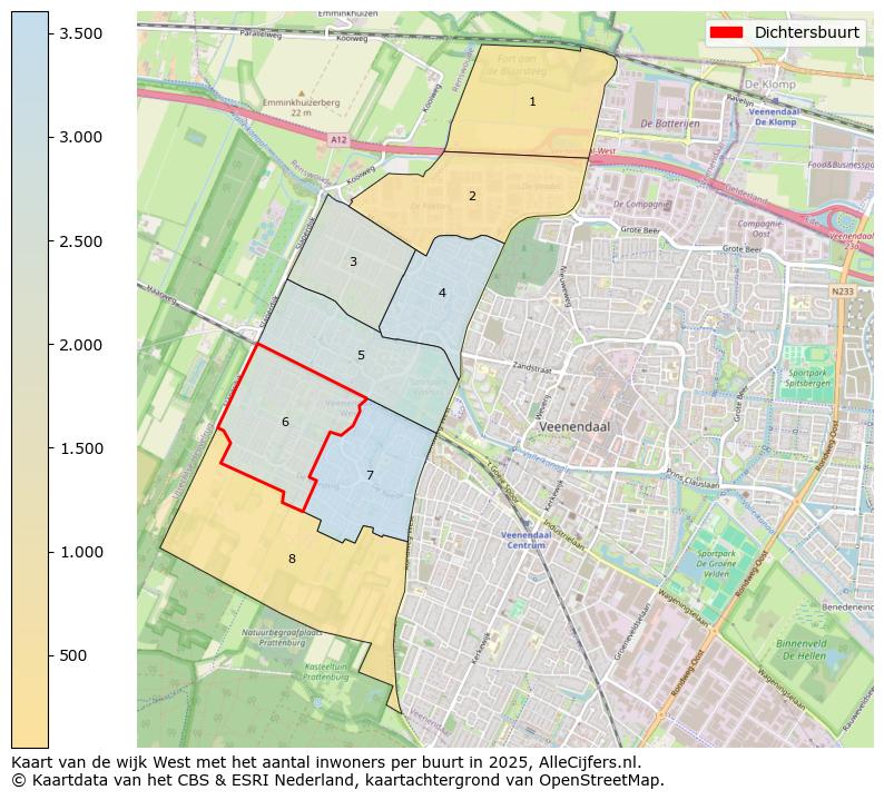 Afbeelding van de Dichtersbuurt op de kaart.