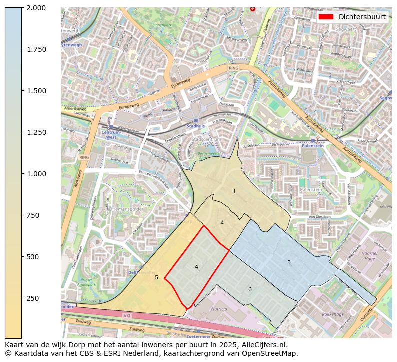 Afbeelding van de Dichtersbuurt op de kaart.