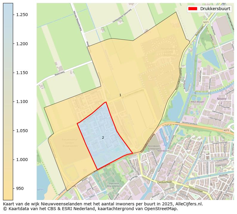 Afbeelding van de Drukkersbuurt op de kaart.