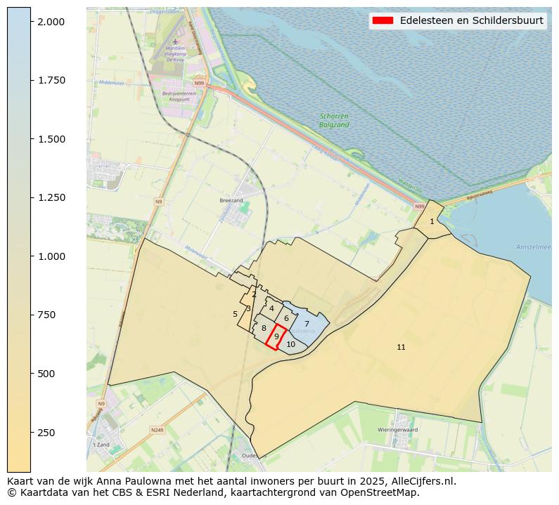 Afbeelding van de Edelesteen en Schildersbuurt op de kaart.