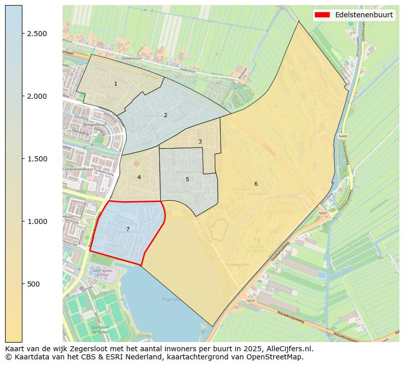 Afbeelding van de Edelstenenbuurt op de kaart.