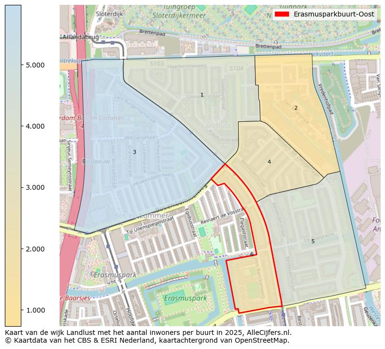 Afbeelding van de Erasmusparkbuurt-Oost op de kaart.