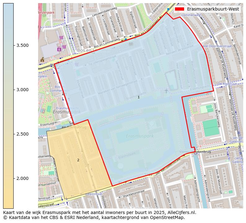 Afbeelding van de Erasmusparkbuurt-West op de kaart.