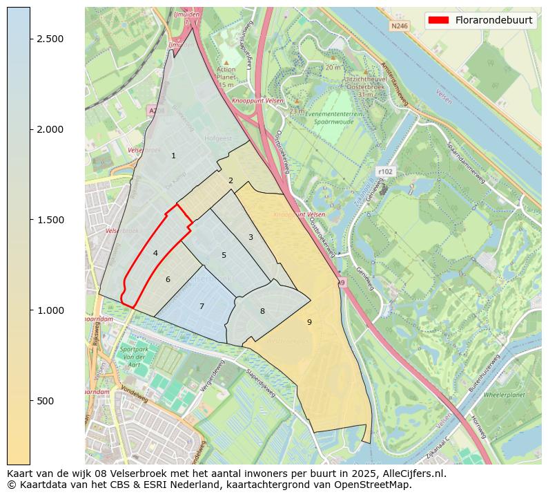 Afbeelding van de Florarondebuurt op de kaart.