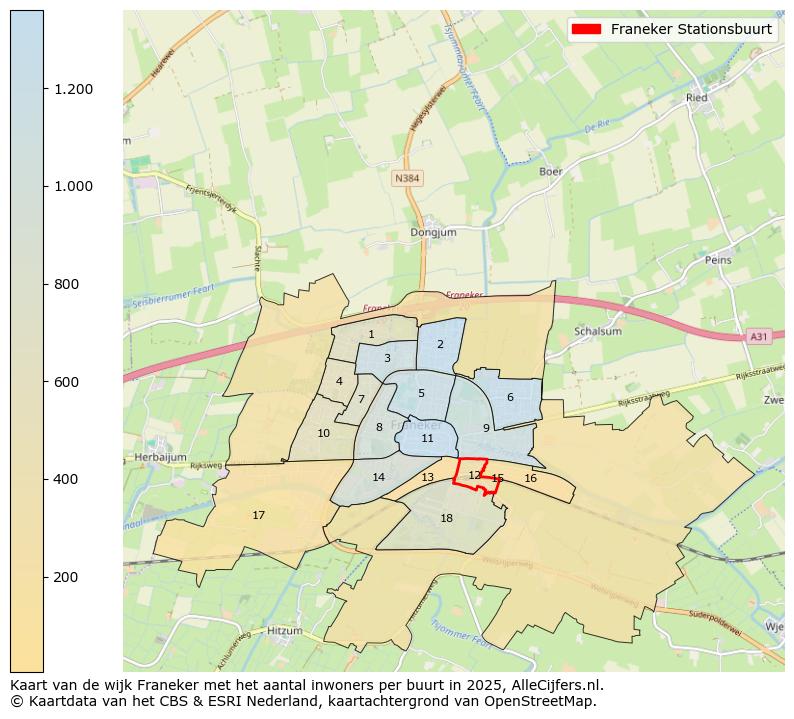 Afbeelding van de Franeker Stationsbuurt op de kaart.