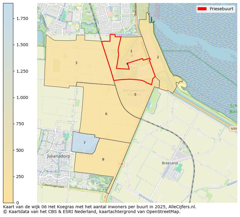 Afbeelding van de Friesebuurt op de kaart.
