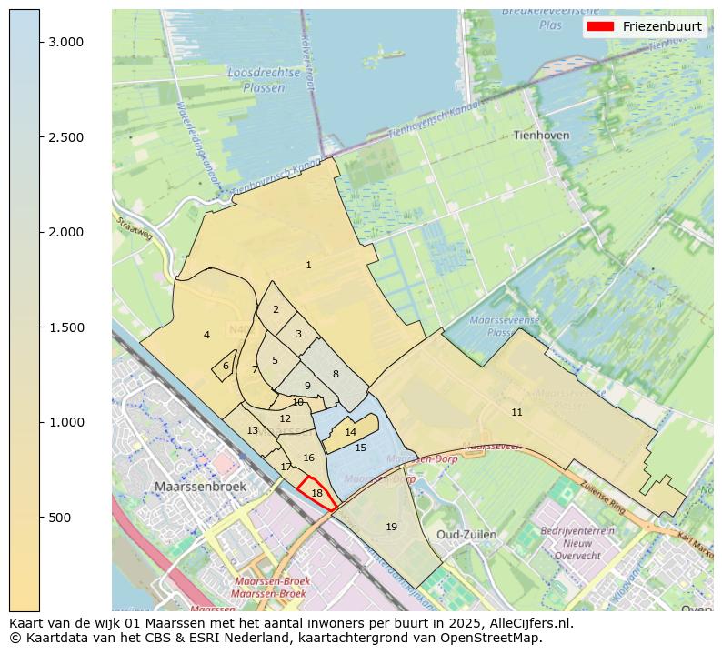 Afbeelding van de Friezenbuurt op de kaart.