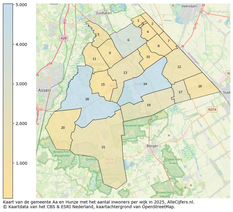 Afbeelding van de gemeente Aa en Hunze op de kaart.