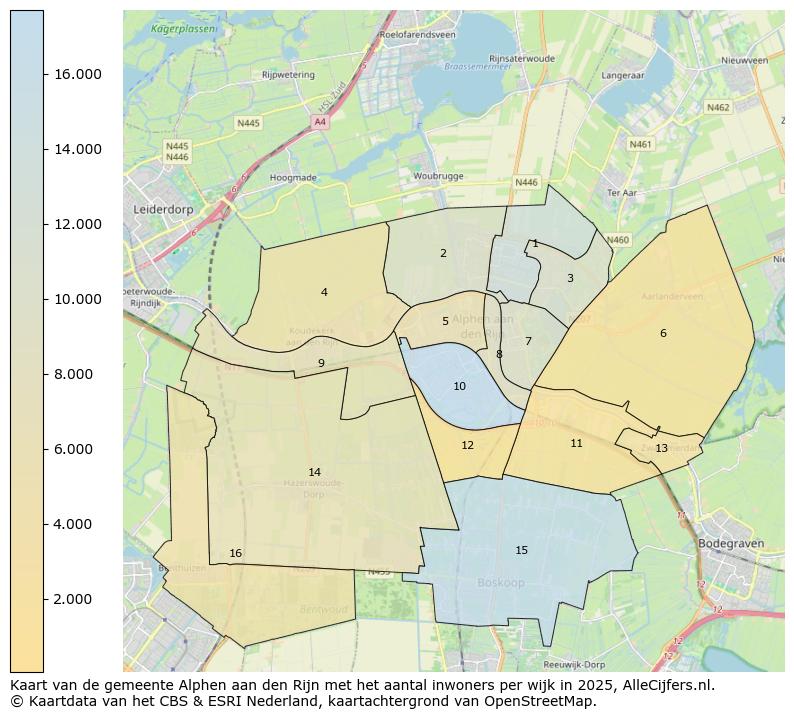 Afbeelding van de gemeente Alphen aan den Rijn op de kaart.