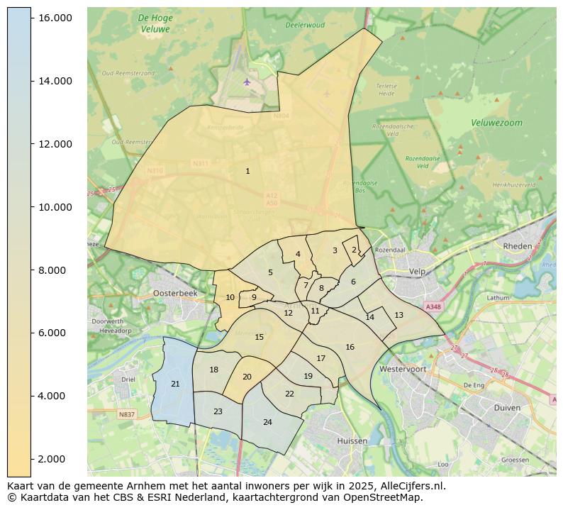 Afbeelding van de gemeente Arnhem op de kaart.