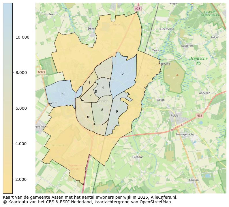 Afbeelding van de gemeente Assen op de kaart.