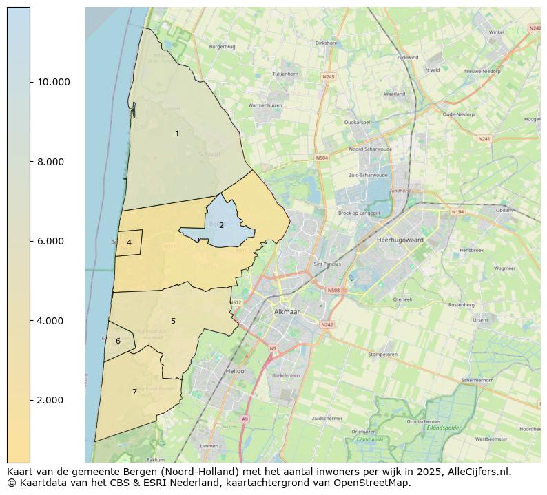 Afbeelding van de gemeente Bergen (Noord-Holland) op de kaart.