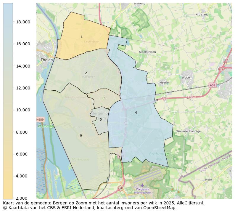 Afbeelding van de gemeente Bergen op Zoom op de kaart.