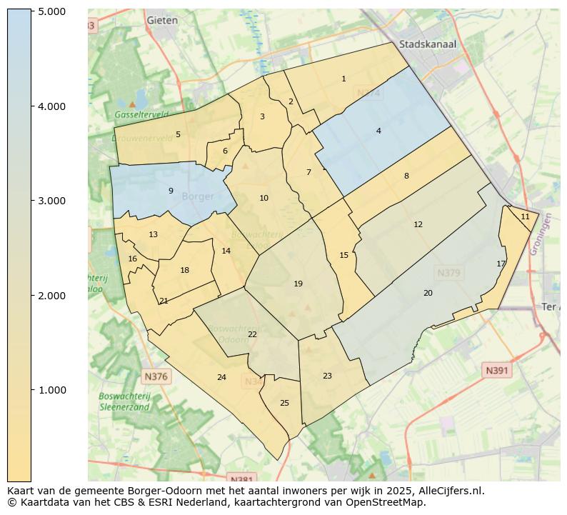 Afbeelding van de gemeente Borger-Odoorn op de kaart.