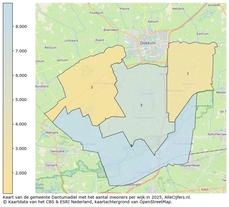 Afbeelding van de gemeente Dantumadiel op de kaart.