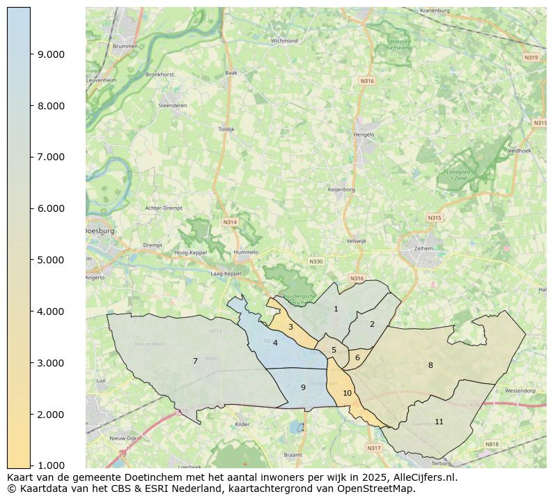 Afbeelding van de gemeente Doetinchem op de kaart.