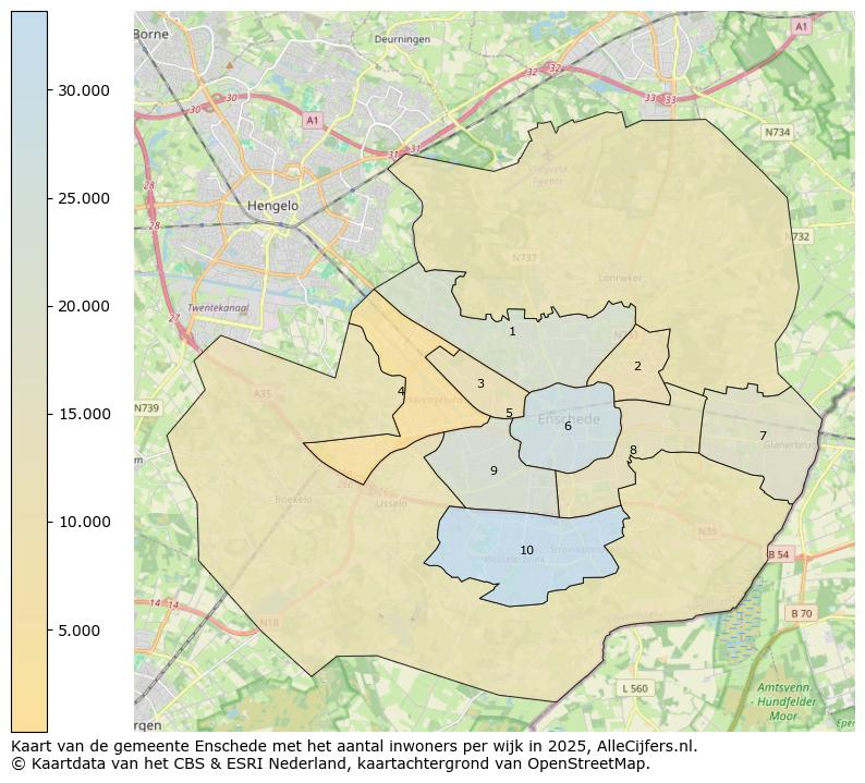 Afbeelding van de gemeente Enschede op de kaart.