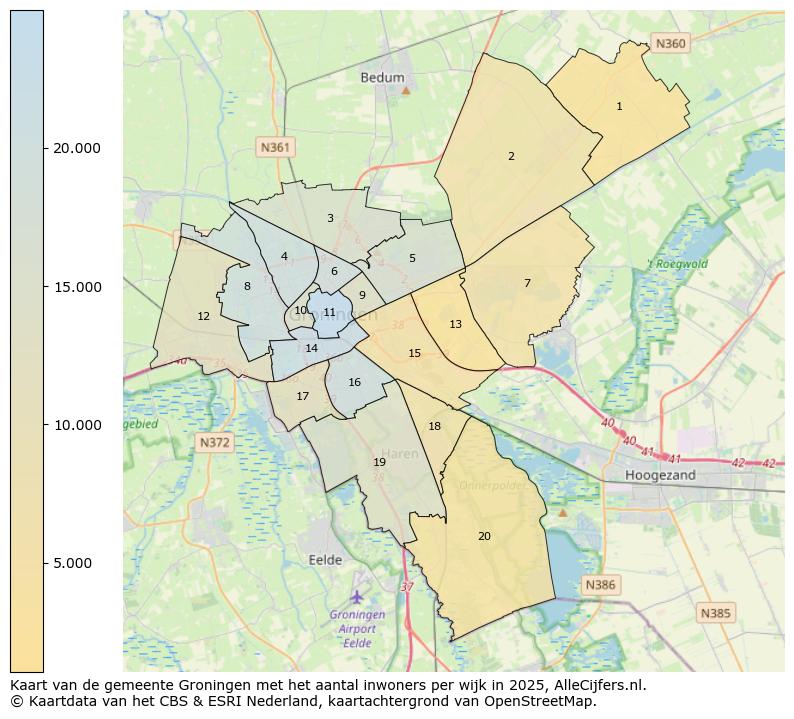 Afbeelding van de gemeente Groningen op de kaart.