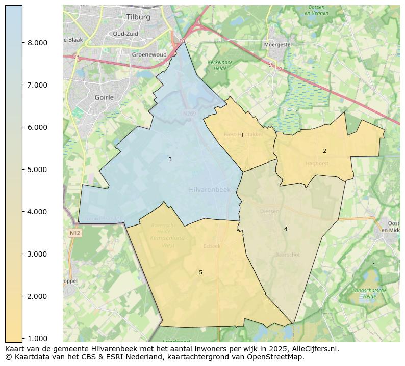 Afbeelding van de gemeente Hilvarenbeek op de kaart.