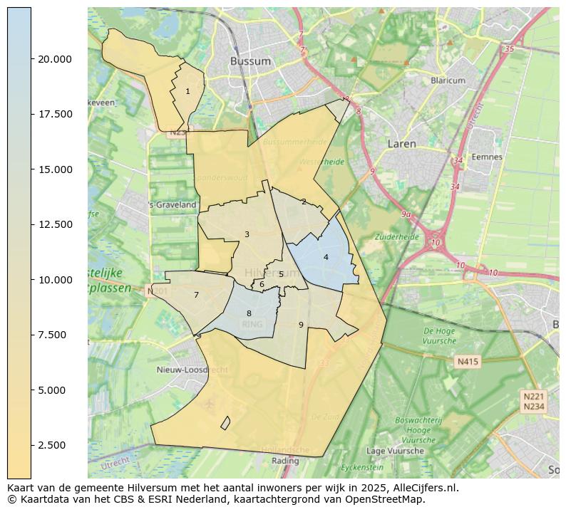 Afbeelding van de gemeente Hilversum op de kaart.