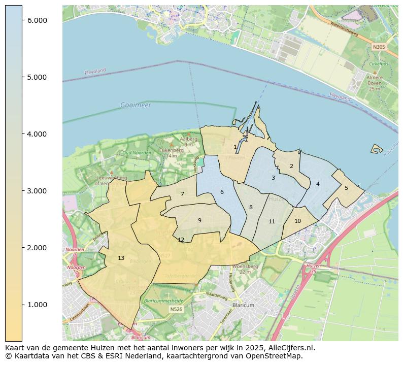 Afbeelding van de gemeente Huizen op de kaart.