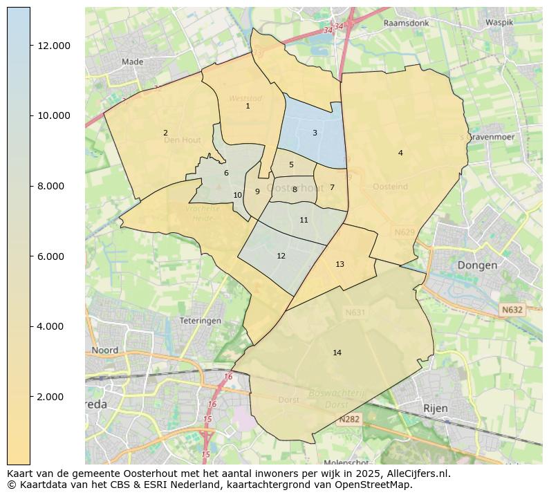 Afbeelding van de gemeente Oosterhout op de kaart.