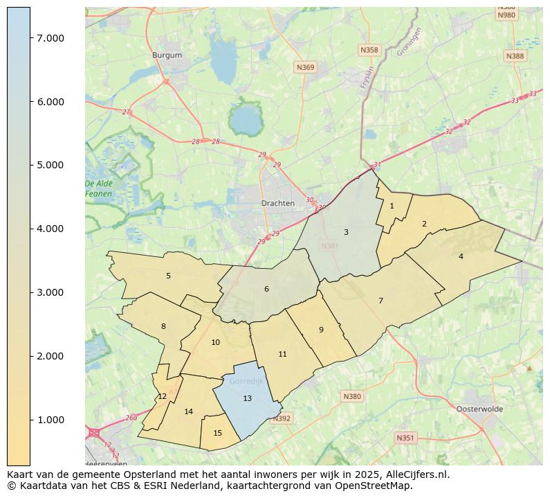 Afbeelding van de gemeente Opsterland op de kaart.