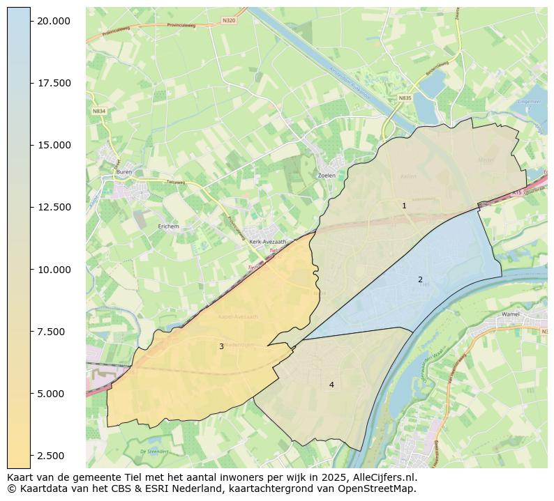Afbeelding van de gemeente Tiel op de kaart.