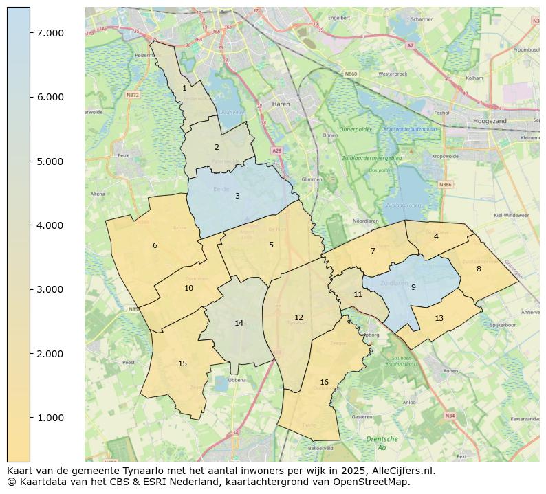 Afbeelding van de gemeente Tynaarlo op de kaart.