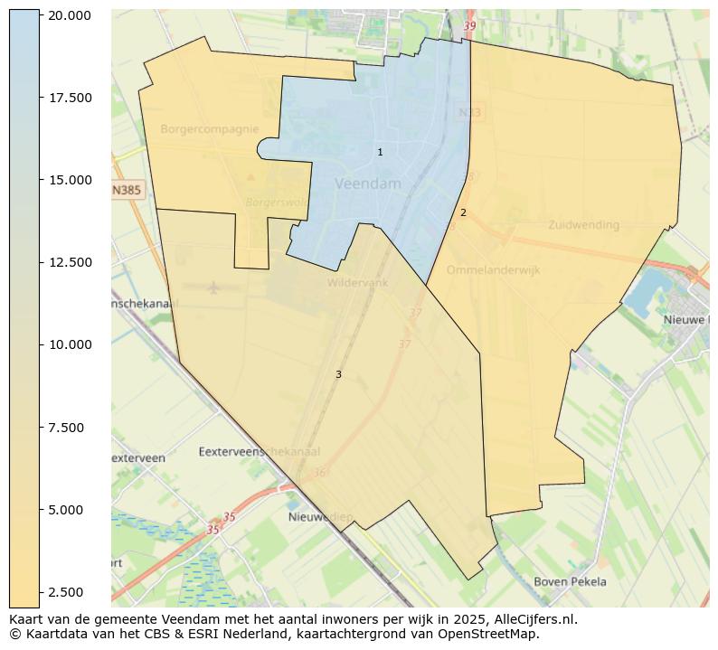 Afbeelding van de gemeente Veendam op de kaart.