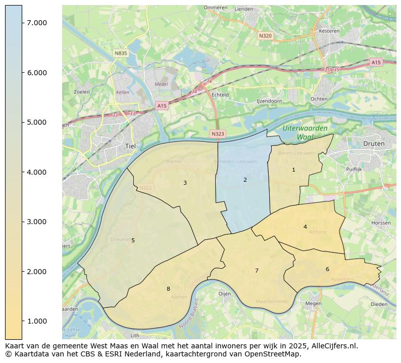 Afbeelding van de gemeente West Maas en Waal op de kaart.