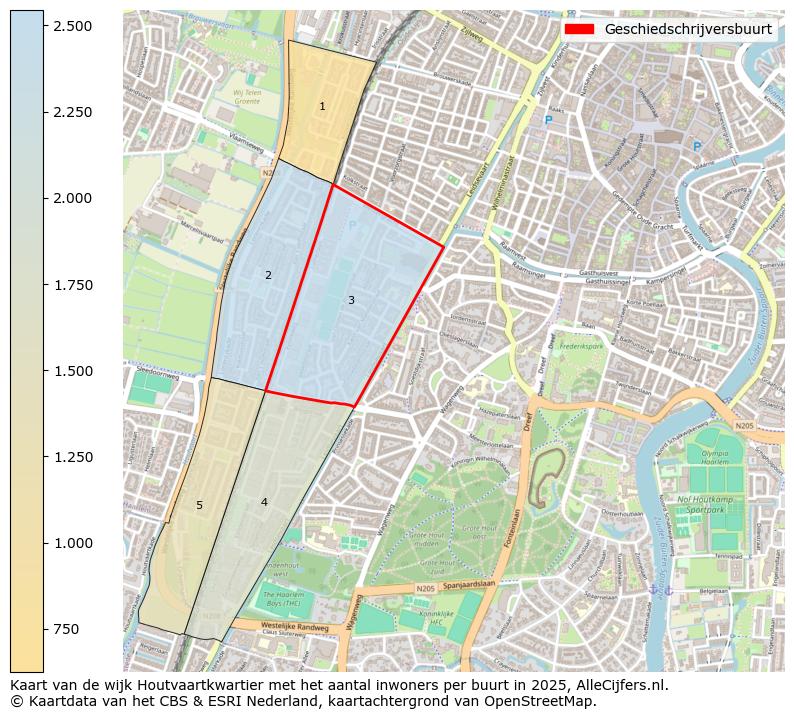 Afbeelding van de Geschiedschrijversbuurt op de kaart.