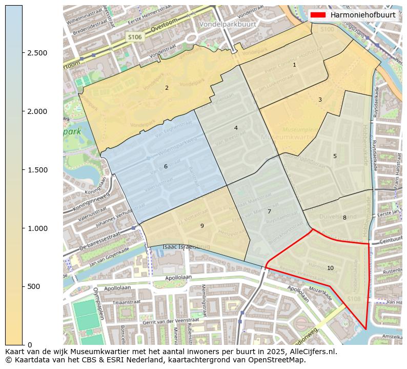 Afbeelding van de Harmoniehofbuurt op de kaart.