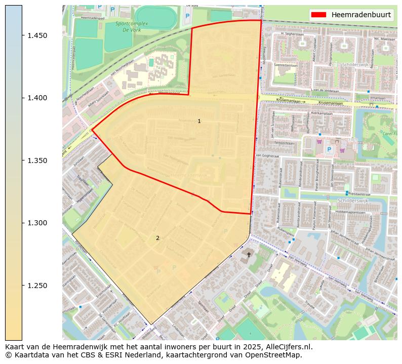Afbeelding van de Heemradenbuurt op de kaart.