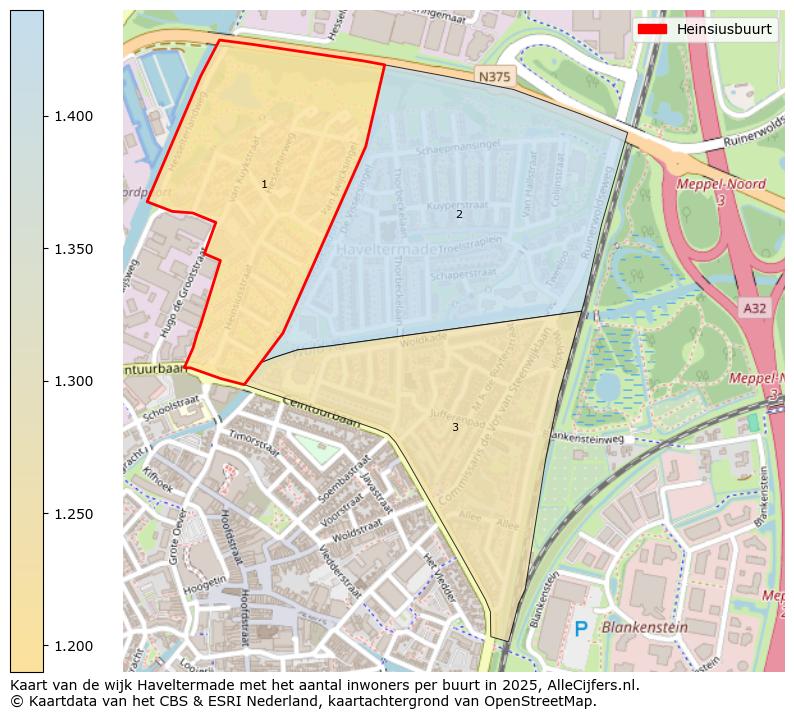 Afbeelding van de Heinsiusbuurt op de kaart.