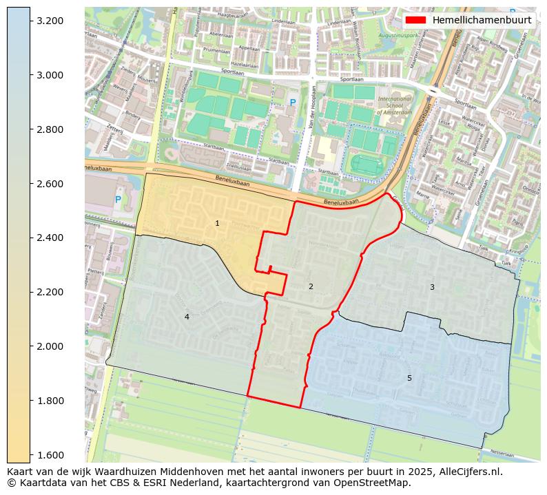Afbeelding van de Hemellichamenbuurt op de kaart.