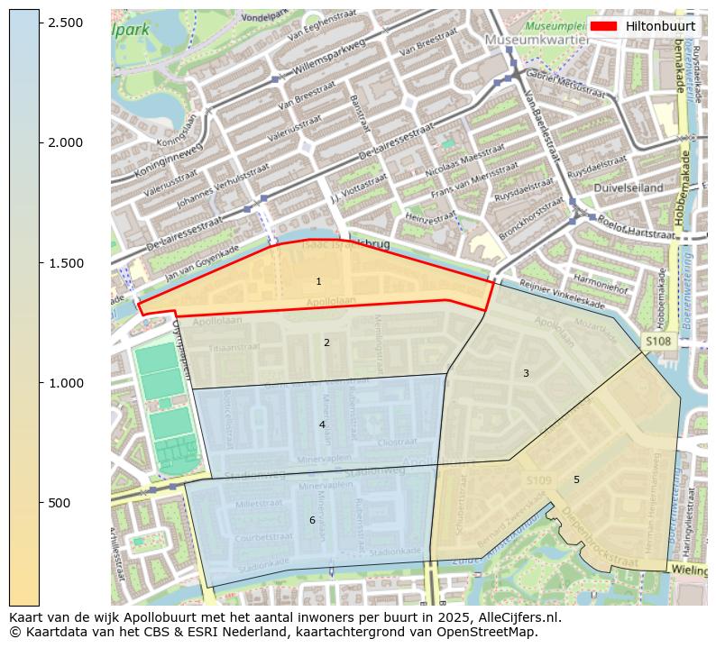 Afbeelding van de Hiltonbuurt op de kaart.