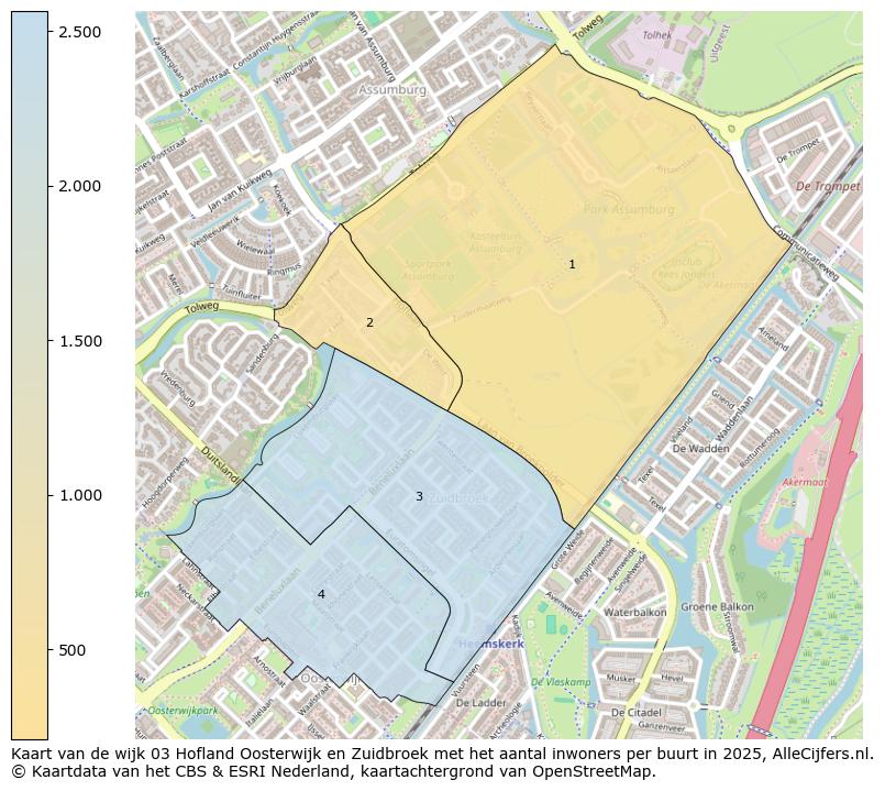 Afbeelding van de wijk Hofland Oosterwijk en Zuidbroek op de kaart.