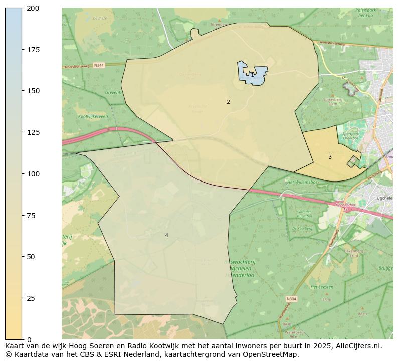 Afbeelding van de wijk Hoog Soeren en Radio Kootwijk op de kaart.