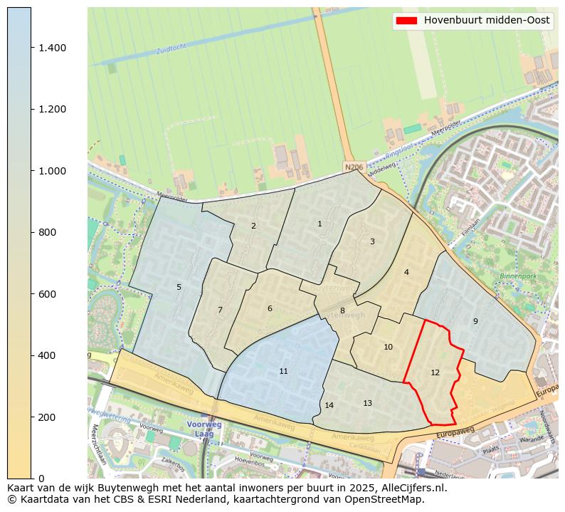 Afbeelding van de Hovenbuurt midden-Oost op de kaart.
