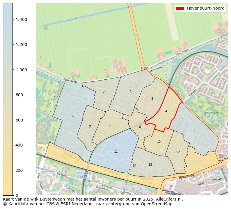 Afbeelding van de Hovenbuurt-Noord op de kaart.