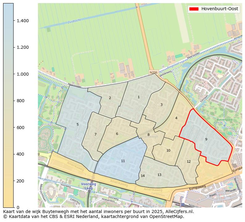 Afbeelding van de Hovenbuurt-Oost op de kaart.