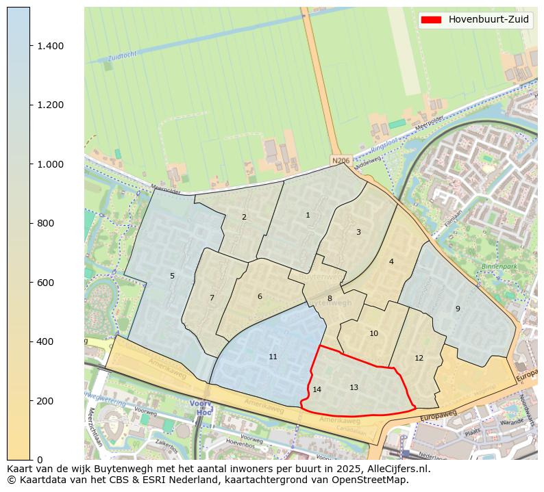Afbeelding van de Hovenbuurt-Zuid op de kaart.