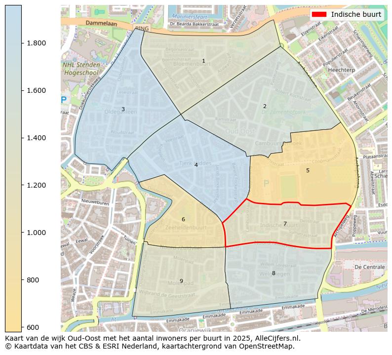 Afbeelding van de Indische buurt op de kaart.