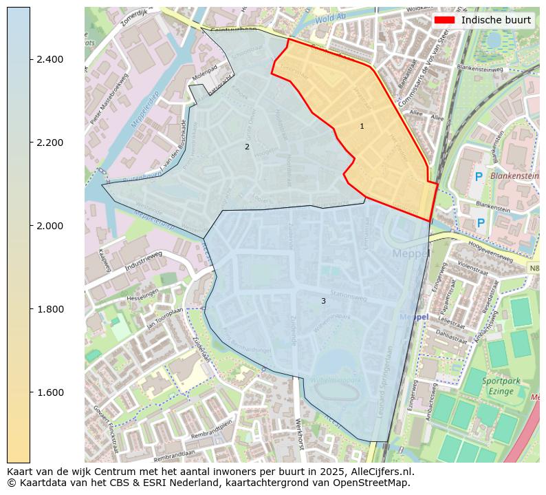 Afbeelding van de Indische buurt op de kaart.