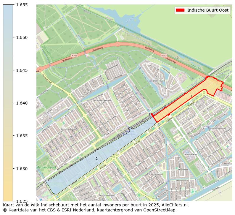 Afbeelding van de Indische Buurt Oost op de kaart.