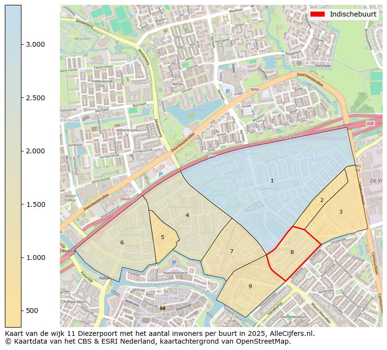Afbeelding van de Indischebuurt op de kaart.