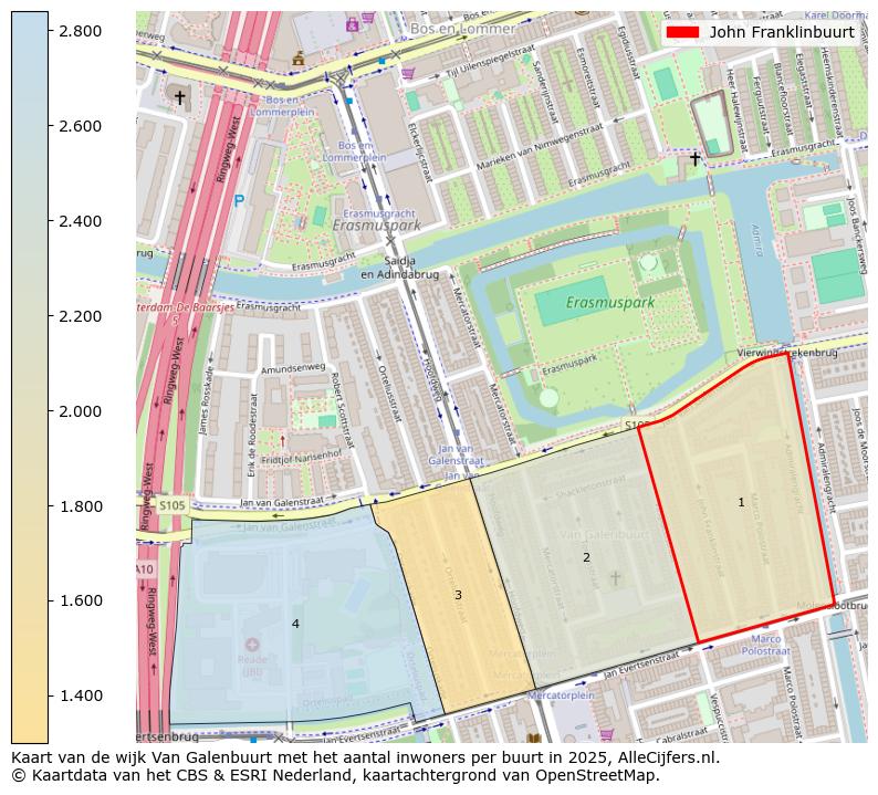 Afbeelding van de John Franklinbuurt op de kaart.